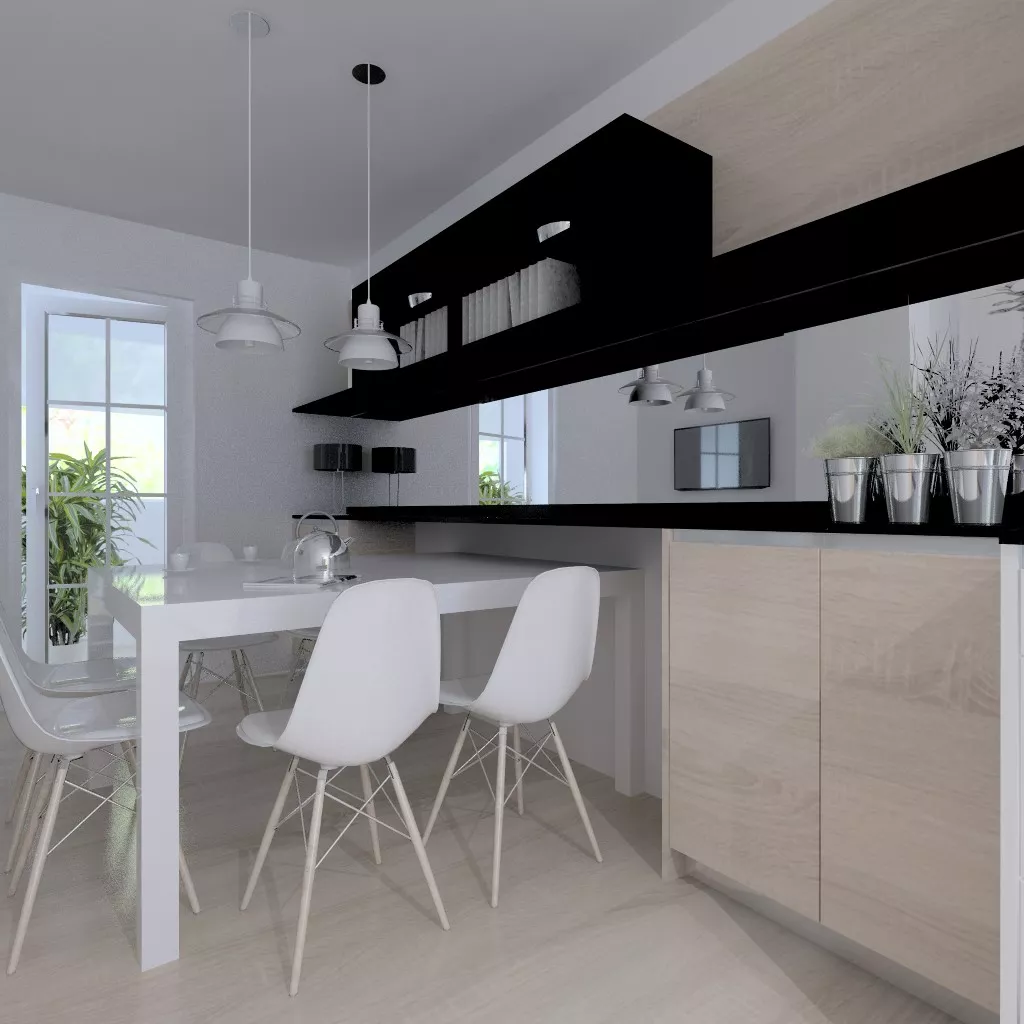 Aravaca | Cocina Santos | Modelo Minos Line Laminado Seda Blanco | Encimera Granito Zimbawe 