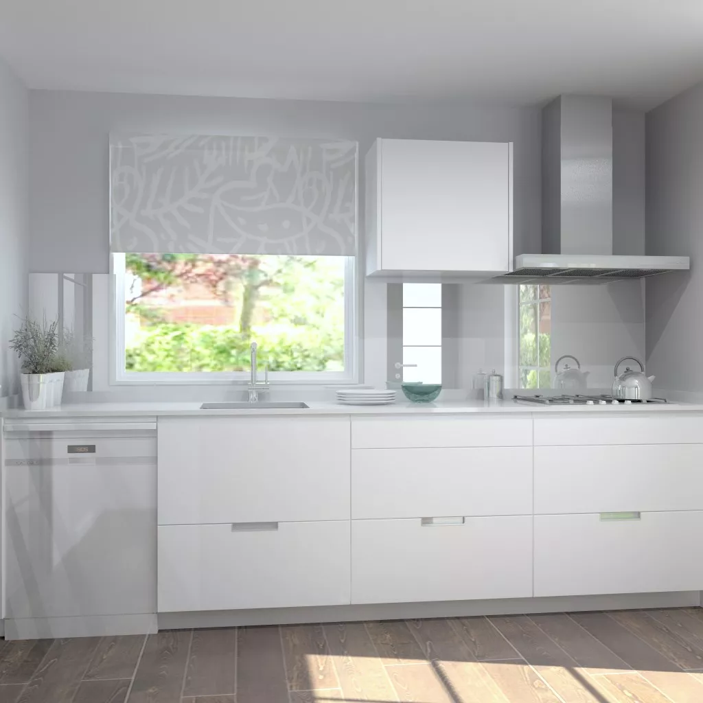 Aravaca | Cocina Santos | Modelo Minos Line Laminado Seda Blanco | Encimera Silestone Blanco