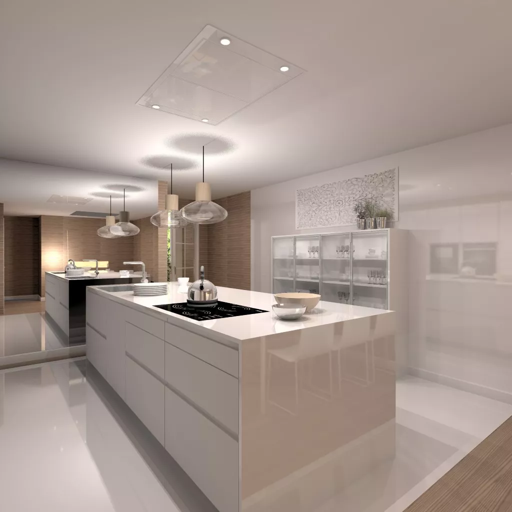 Aravaca | Cocina Santos | Modelo Line Laminado Blanco Brillo | Encimera Silestone Blanco