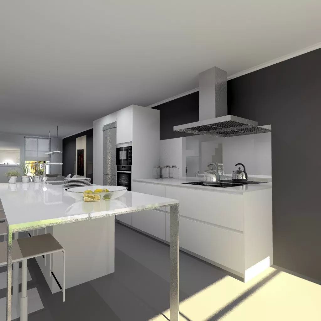 Cocina Santos | Modelo Line E Estratificado Blanco Innsbruk | Encimera Silestone Blanco Zeus