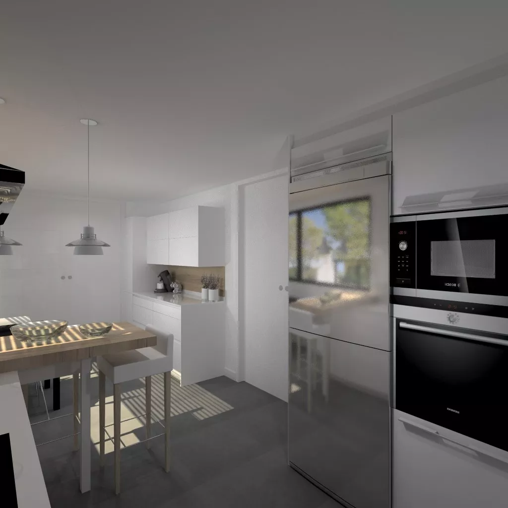 Aravaca | Cocina Santos | Modelo Line L Laminado Seda Blanco | Encimera Silestone Blanco