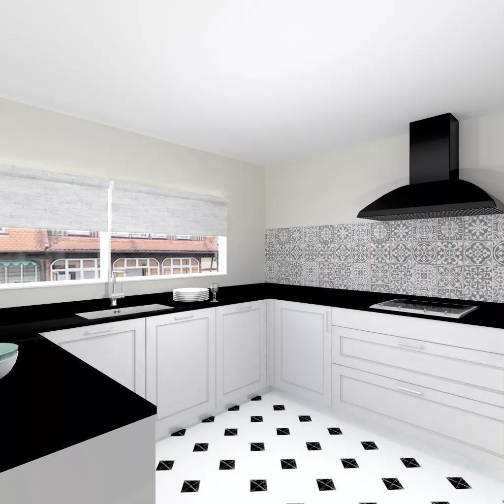 Madrid | Cocina Santos | Modelo Epoca Gris Piedra | Encimera Granito Negro Satén