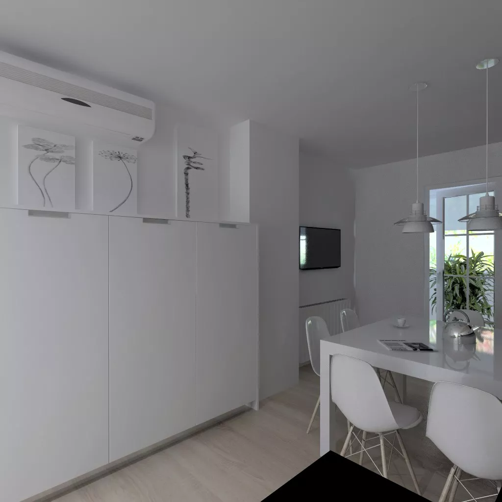 Aravaca | Cocina Santos | Modelo Minos Line Laminado Seda Blanco | Encimera Granito Zimbawe 