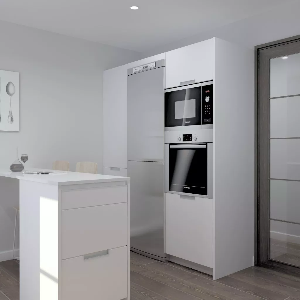 Aravaca | Cocina Santos | Modelo Minos Line Laminado Seda Blanco | Encimera Silestone Blanco