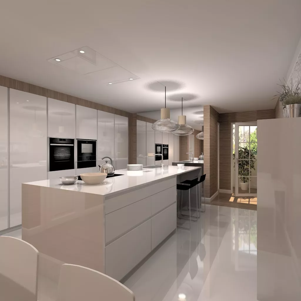 Aravaca | Cocina Santos | Modelo Line Laminado Blanco Brillo | Encimera Silestone Blanco