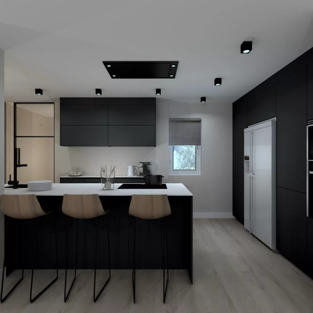 Cocina Santos en color Negro Seda y material estratificado. 