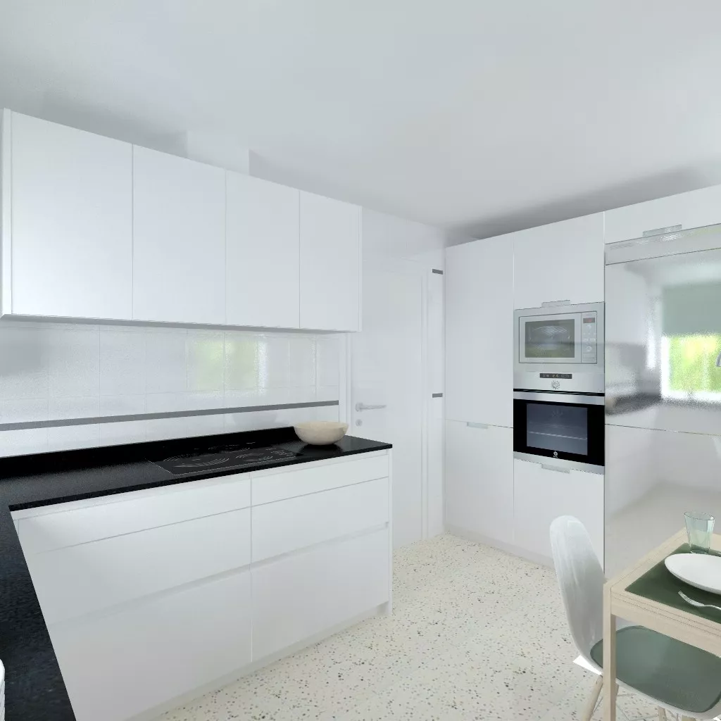 Madrid |Cocina Santos | Modelo Line L Blanco Seda Mate | Encimera Granito Negro