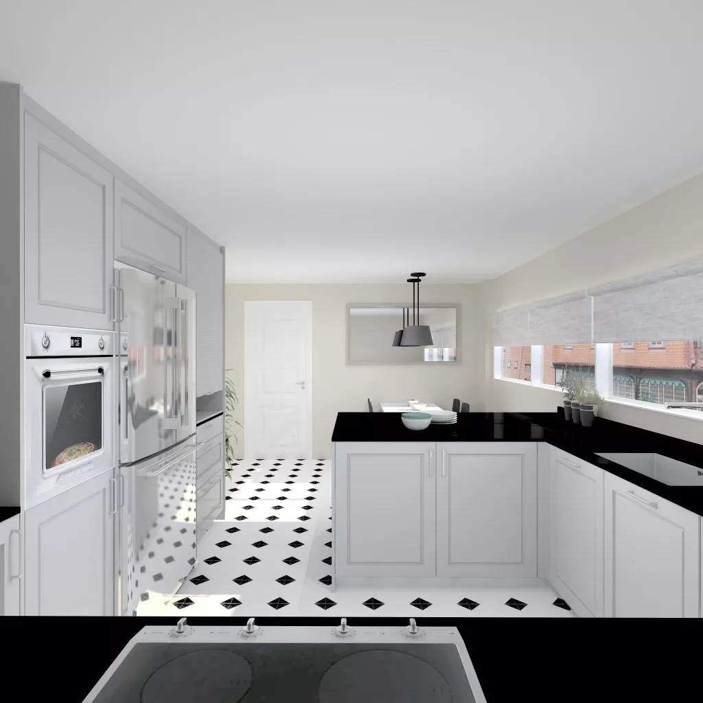 Madrid | Cocina Santos | Modelo Epoca Gris Piedra | Encimera Granito Negro Satén