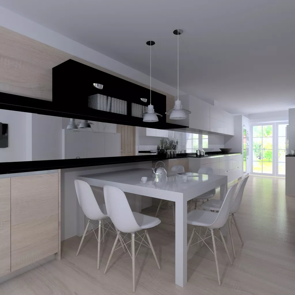 Aravaca | Cocina Santos | Modelo Minos Line Laminado Seda Blanco | Encimera Granito Zimbawe 