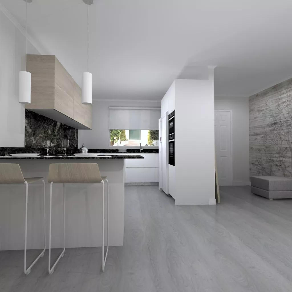 Cocina Santos Modelo Line E 13 Estratificado Grus Nube y Olmo Claro