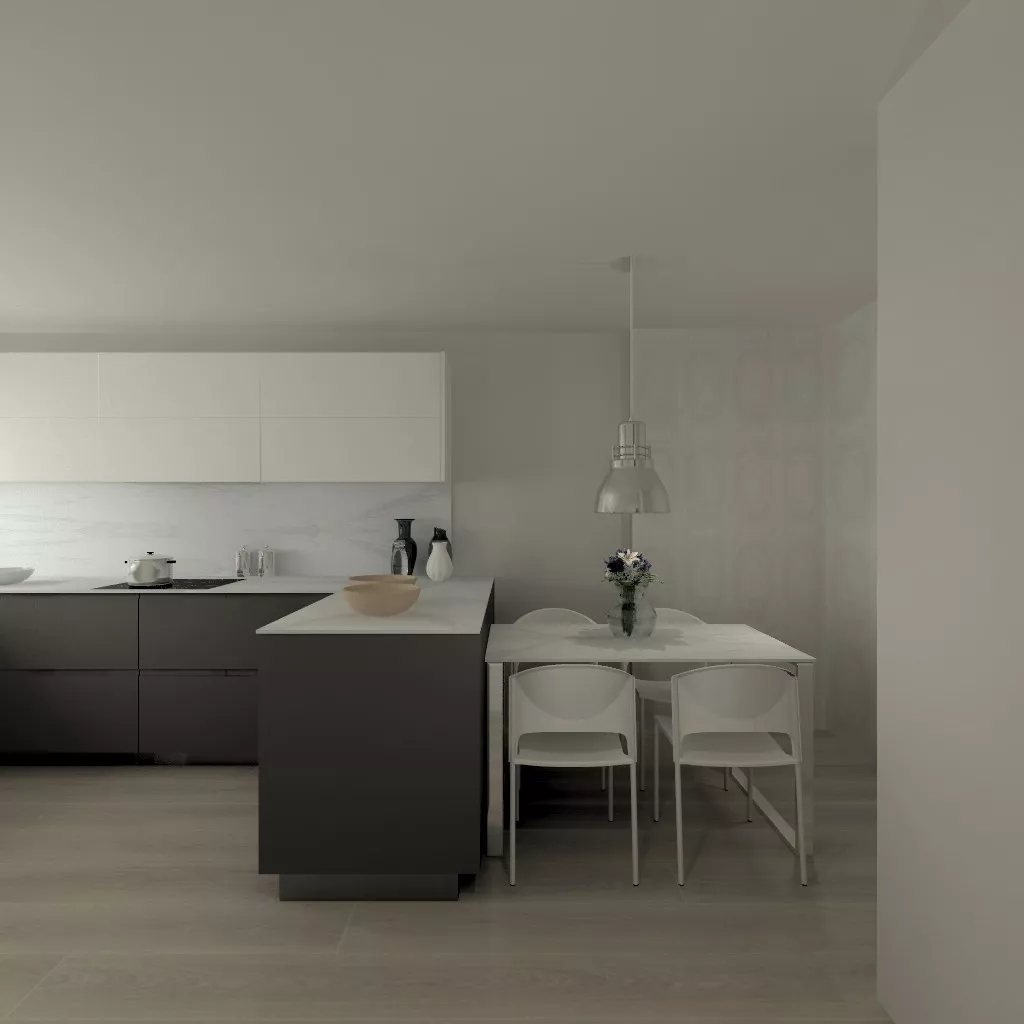 Aravaca | Cocina Santos | Modelo Intra Estratificado Gris Antracita | Encimera Porcelanico Estatuario