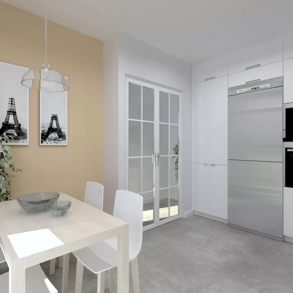 Aravaca | Cocina Santos | Modelo Minos Laminado Seda Blanco | Encimera Neolith Cement 