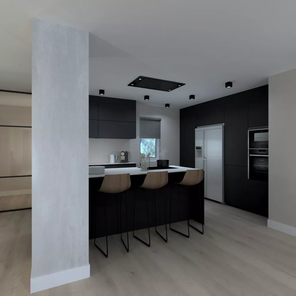 Cocina Santos en color Negro Seda y material estratificado. 