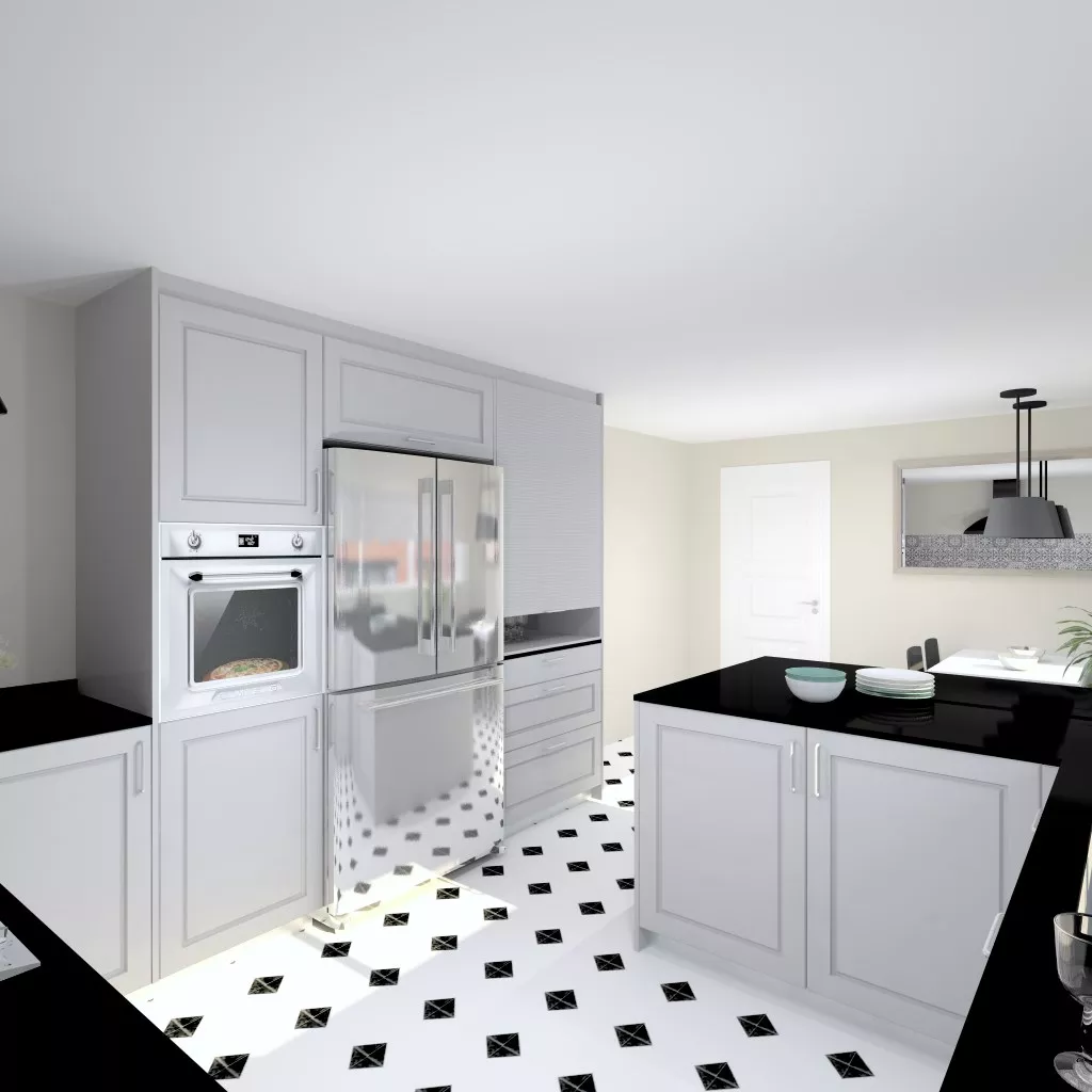 Madrid | Cocina Santos | Modelo Epoca Gris Piedra | Encimera Granito Negro Satén