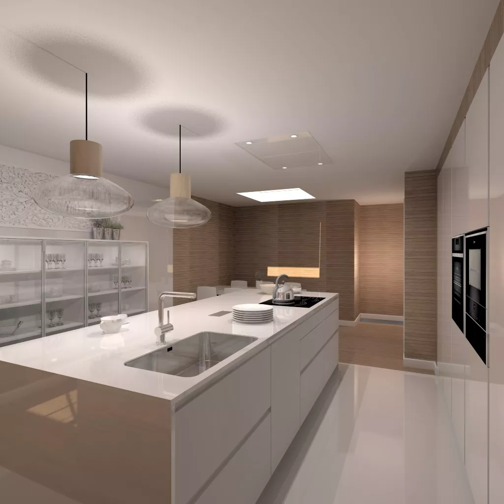 Aravaca | Cocina Santos | Modelo Line Laminado Blanco Brillo | Encimera Silestone Blanco