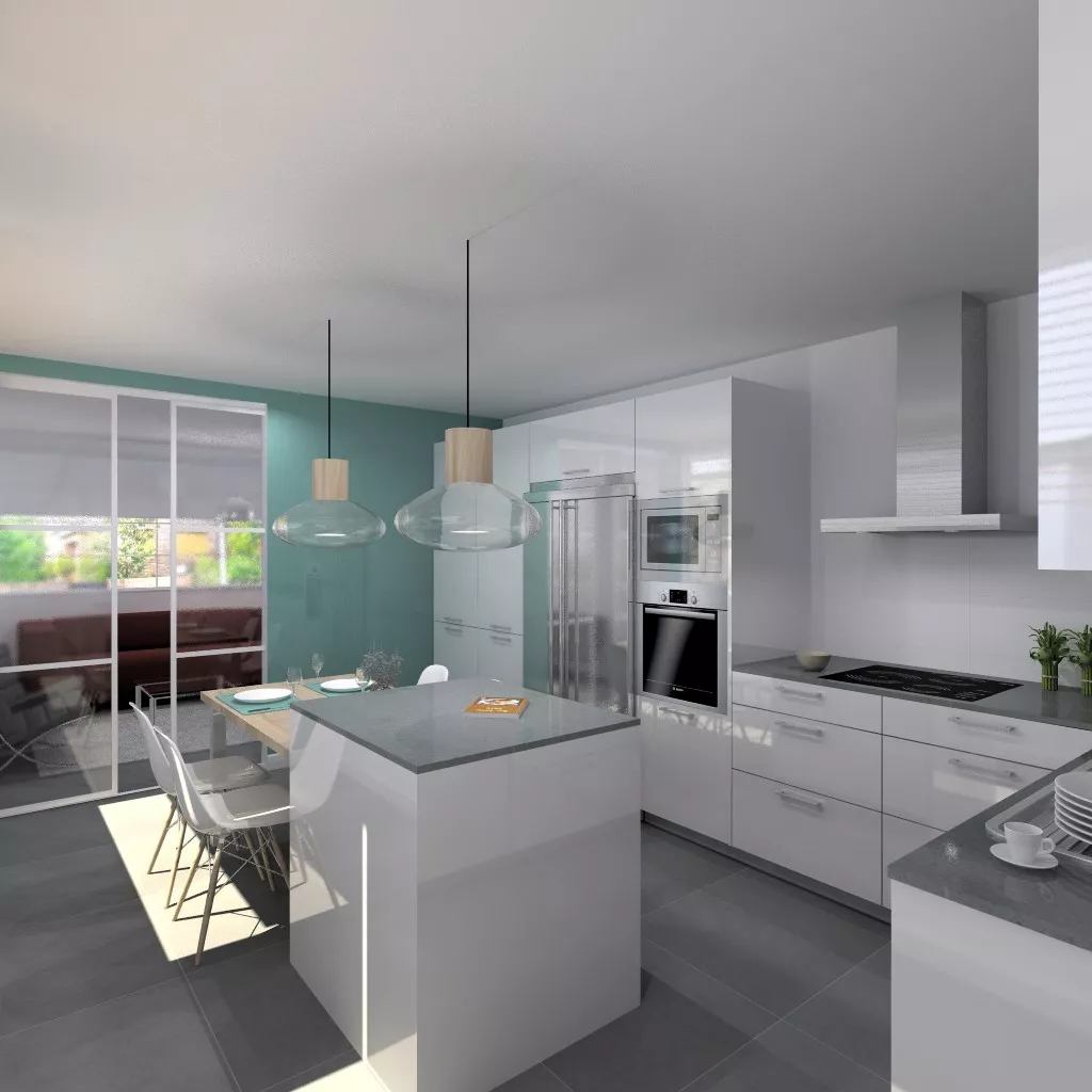 Aravaca | Cocina Santos | Modelo Plano Laminado Blanco Polar Brillo | Encimera Silestone Marengo