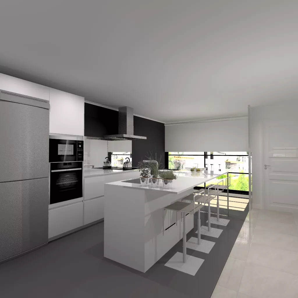 Cocina Santos | Modelo Line E Estratificado Blanco Innsbruk | Encimera Silestone Blanco Zeus