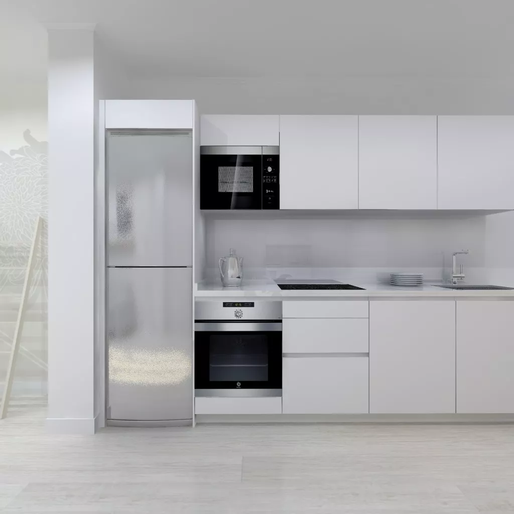 Cocina Santos | Modelo Line E13 Estratificado Blanco Innsbruck | Encimera Compac color Plomo