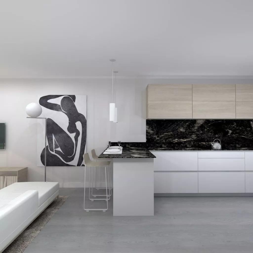 Cocina Santos Modelo Line E 13 Estratificado Grus Nube y Olmo Claro