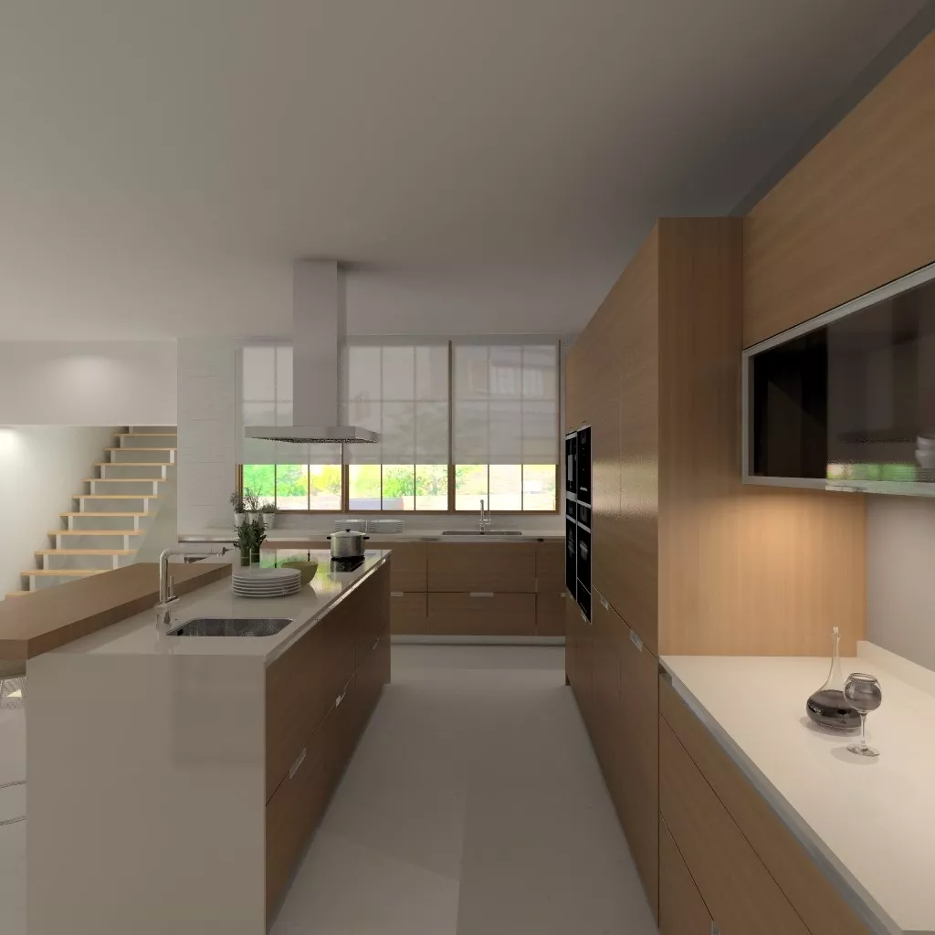 Aravaca | Cocina Santos | Modelo Minos W Chapa Nogal | Encimera Silestone Haiku