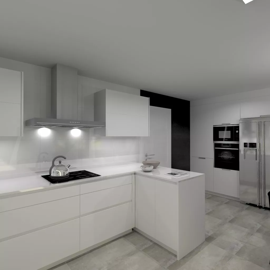 Santos Line cocina en laminado seda blanco con encimera Silestone blanco