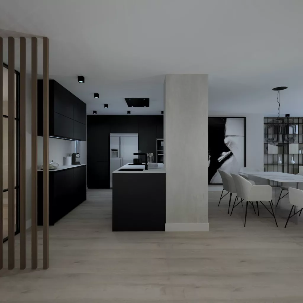 Cocina Santos en color Negro Seda y material estratificado. 