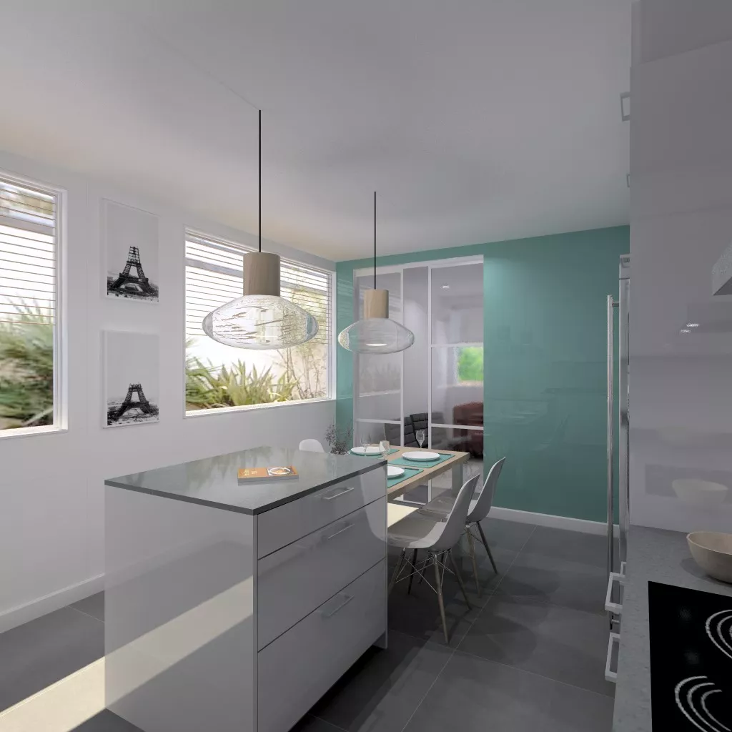 Aravaca | Cocina Santos | Modelo Plano Laminado Blanco Polar Brillo | Encimera Silestone Marengo