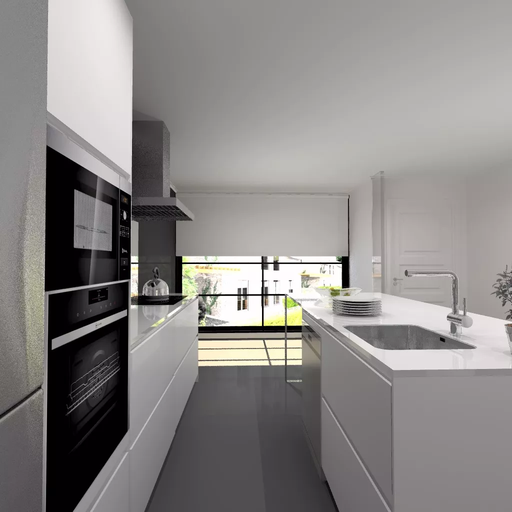 Cocina Santos | Modelo Line E Estratificado Blanco Innsbruk | Encimera Silestone Blanco Zeus