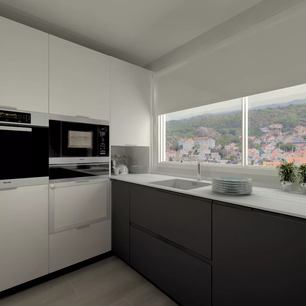 Aravaca | Cocina Santos | Modelo Intra Estratificado Gris Antracita | Encimera Porcelanico Estatuario