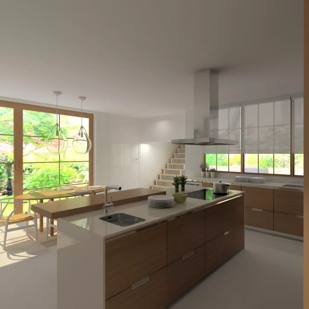 Aravaca | Cocina Santos | Modelo Minos W Chapa Nogal | Encimera Silestone Haiku