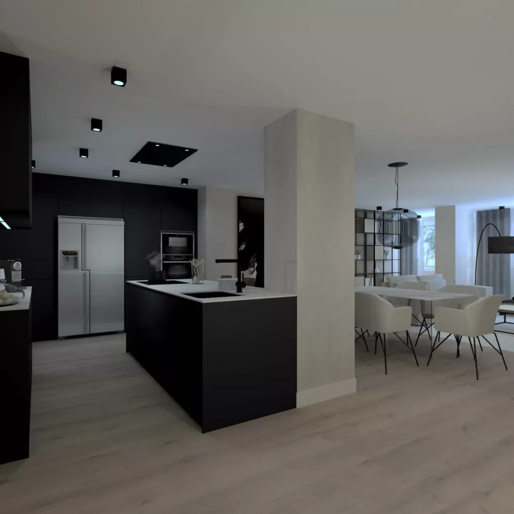 Cocina Santos en color Negro Seda y material estratificado. 