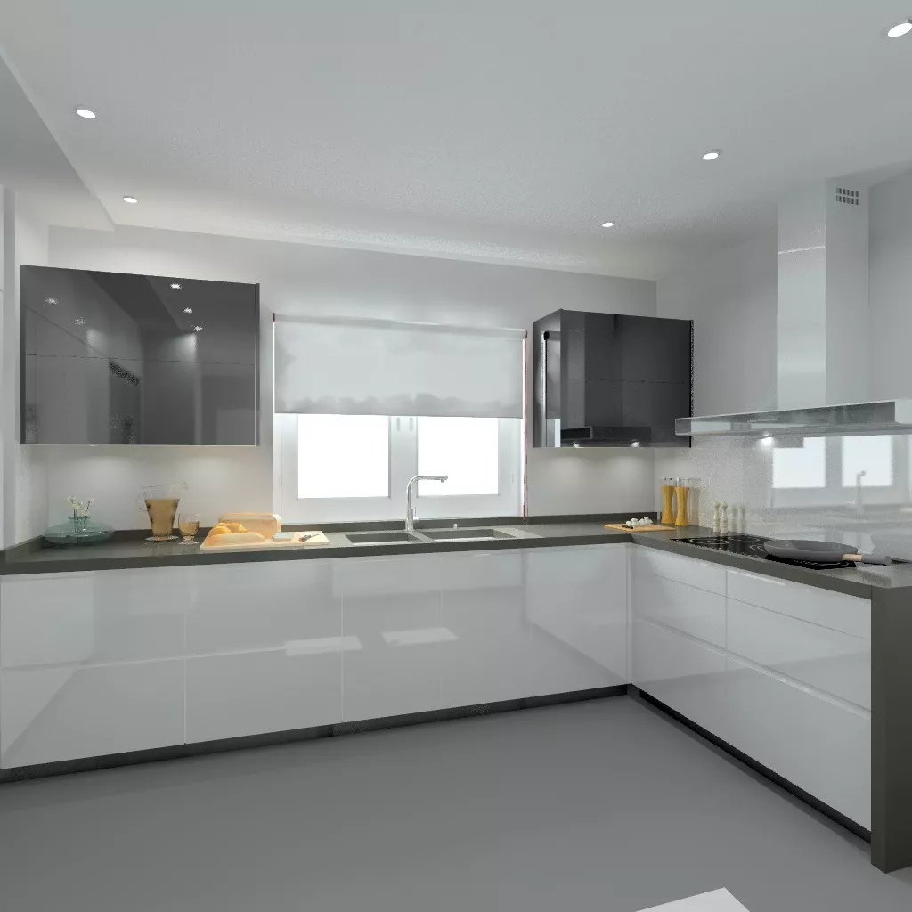 Somosaguas | Cocinas Santos | Modelo Minos laca blanco brillo | Encimera granito