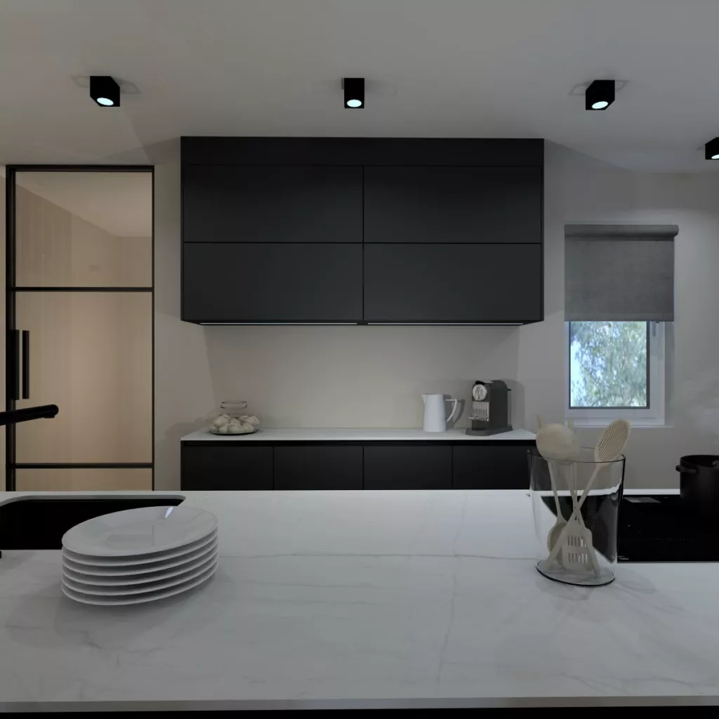 Cocina Santos en color Negro Seda y material estratificado. 