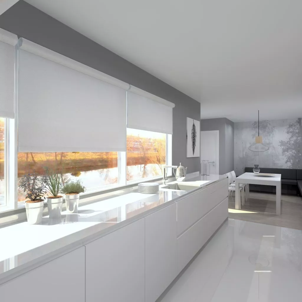 Cocina Santos | Modelo Line-E Y Ariane 2 Estratificado Blanco Seff Y Roble opt Barrica  |  Encimera Silestone Marengo