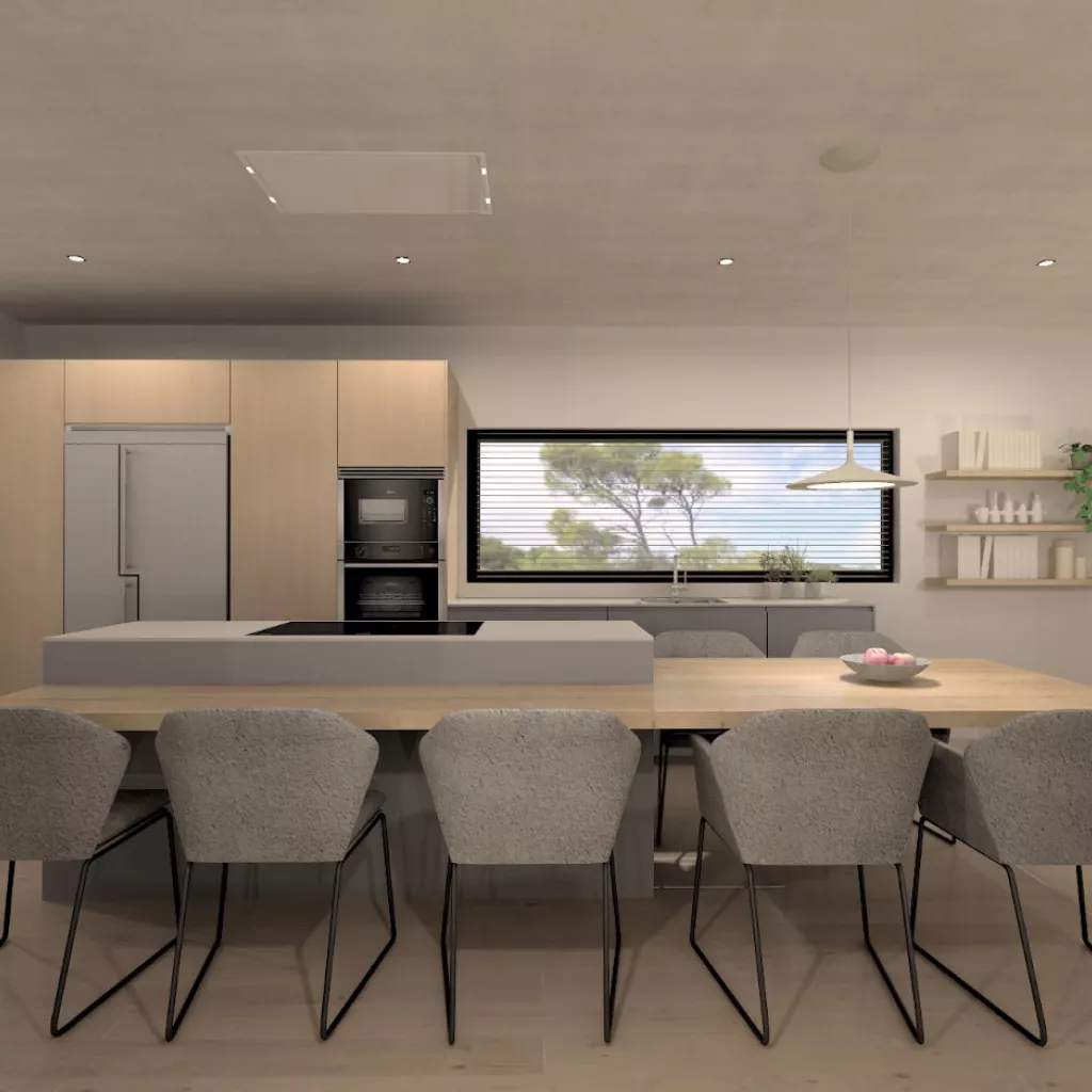 isla central con gran mesado cocina Santos