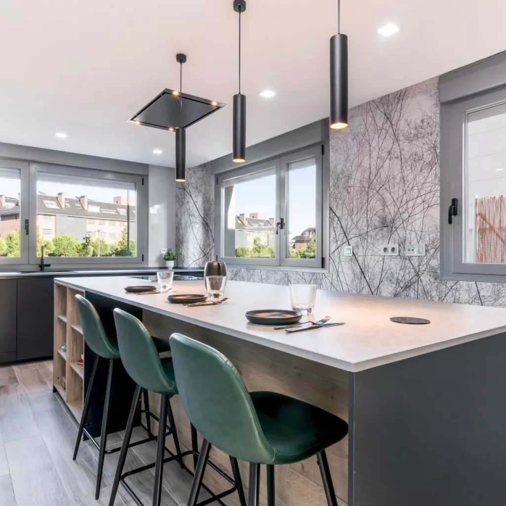 isla central en cocina Santos negra