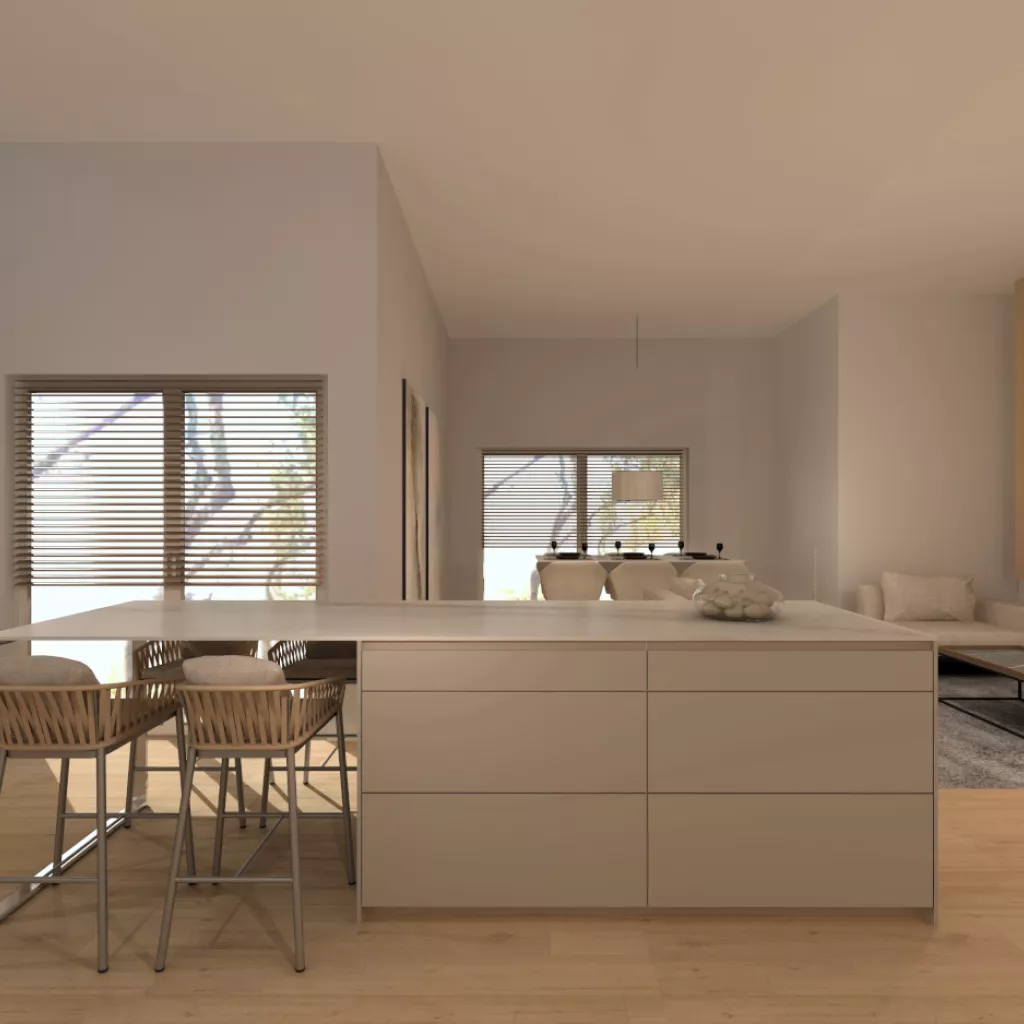 Isla cocina Santos gris arena y roble