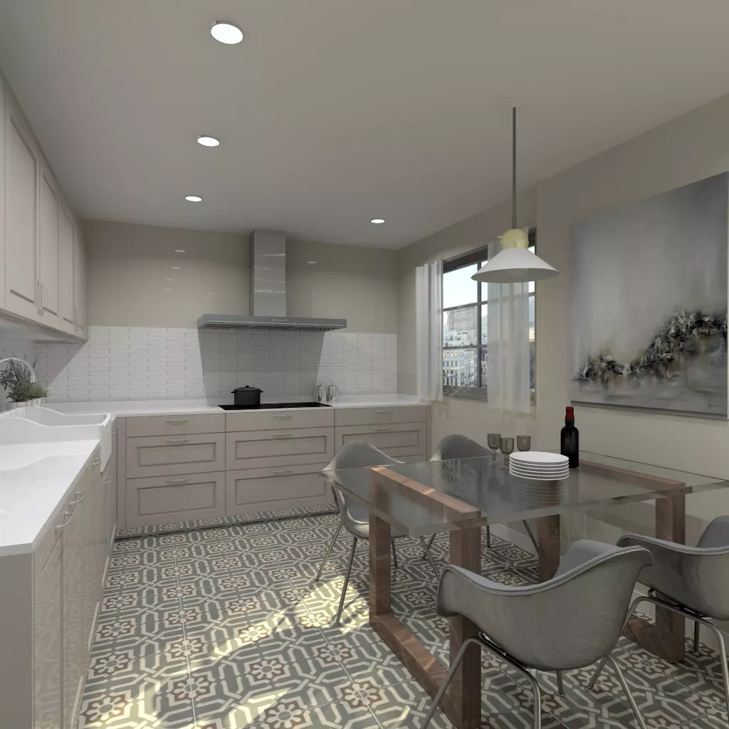 Cocina Santos | Modelo Época Material Lacado Color Gris Arena y Gris C | Encimera Silestone Blanco Zeus