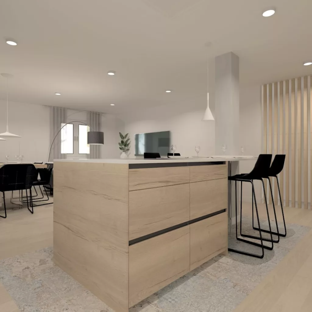 Península central con muebles bajos cocina Santos