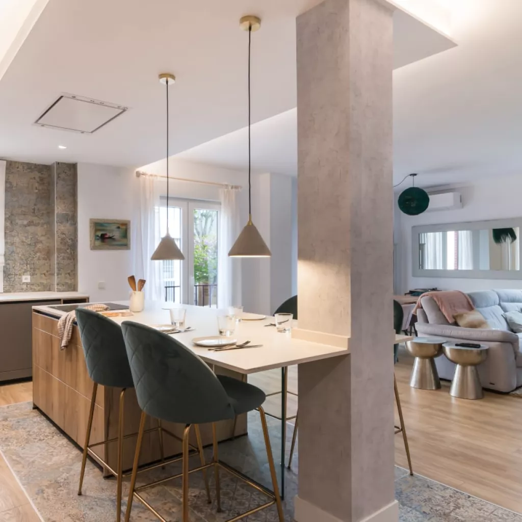 Península en cocina Santos gris y roble