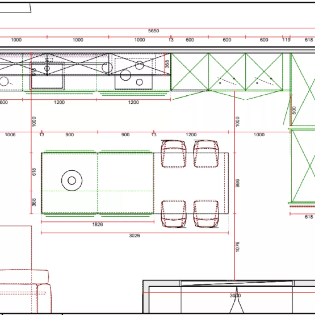 Plano cocina Santos gris con isla