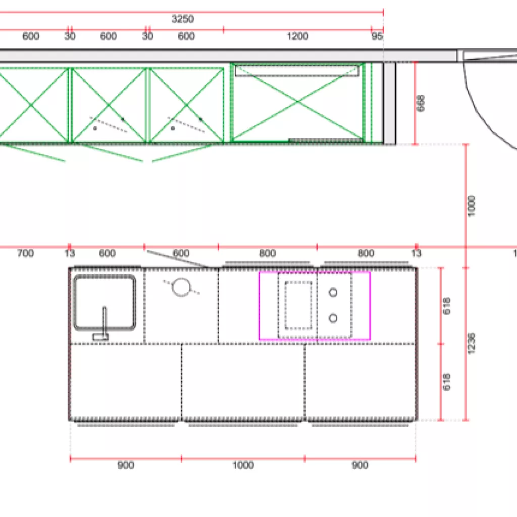 Plano Cocina Santos negra con isla