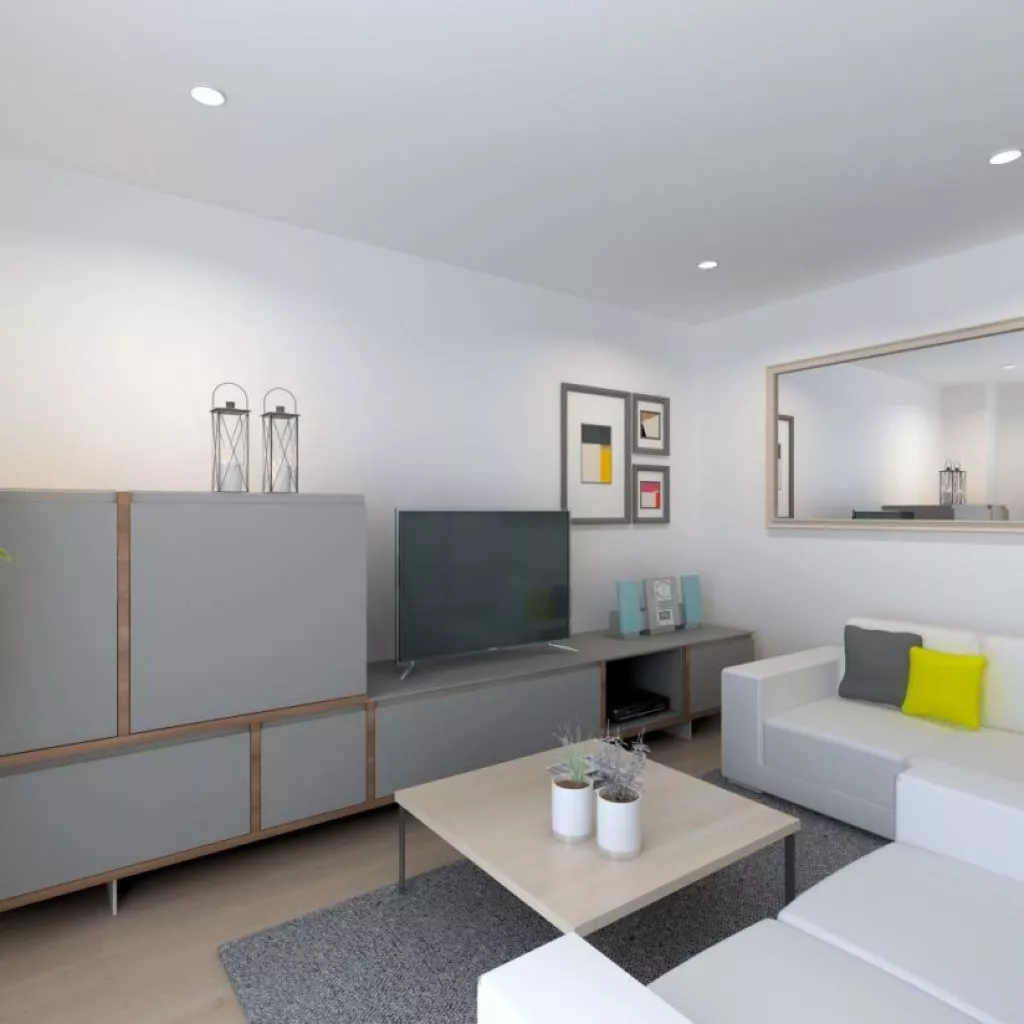 Proyecto de interiorismo salón tonos grises