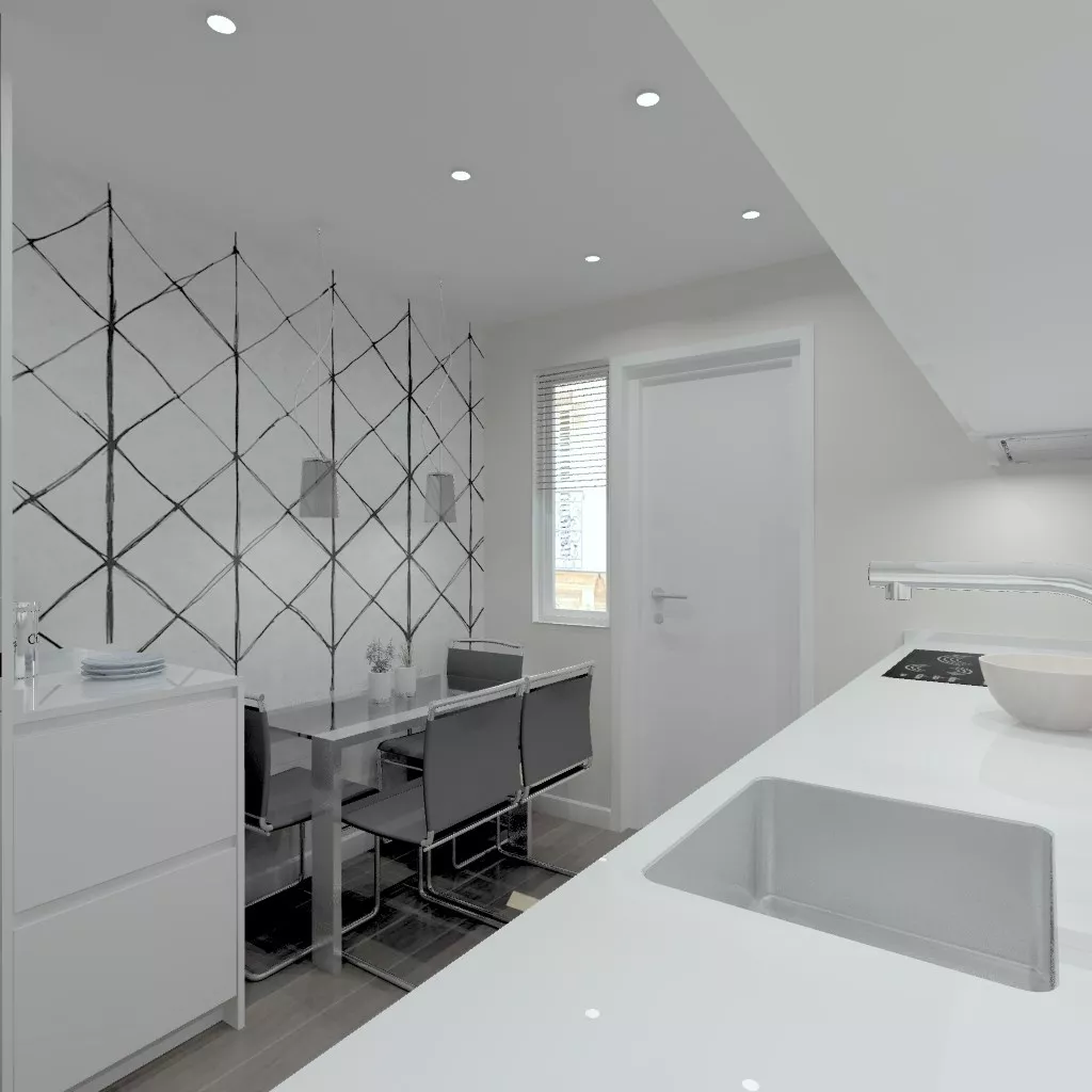 Madrid | Cocina Santos | Modelo Line L Laminado Seda Blanco | Encimera Silestone Blanco 