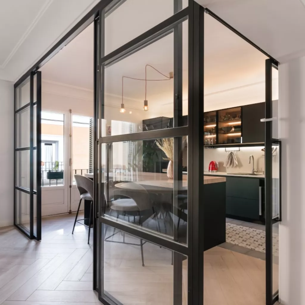 Puertas correderas cristal aluminio negro