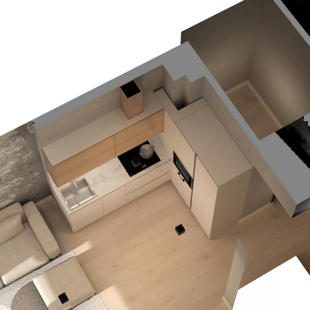 Vista desde arriba Cocina Santos cashmere y roble